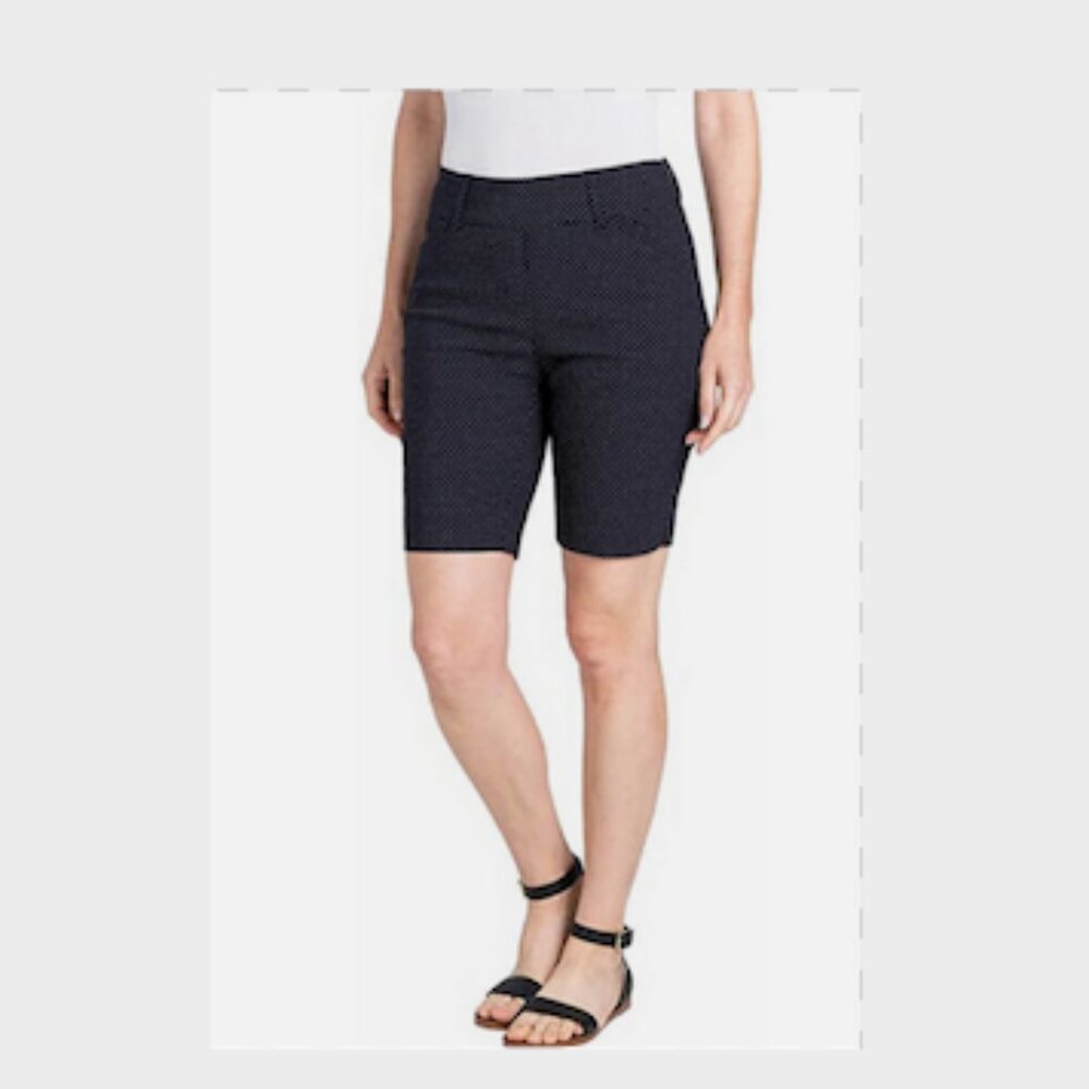 Hilary Radley Black White Polka Dot  Pull On Bermuda Shorts Medium